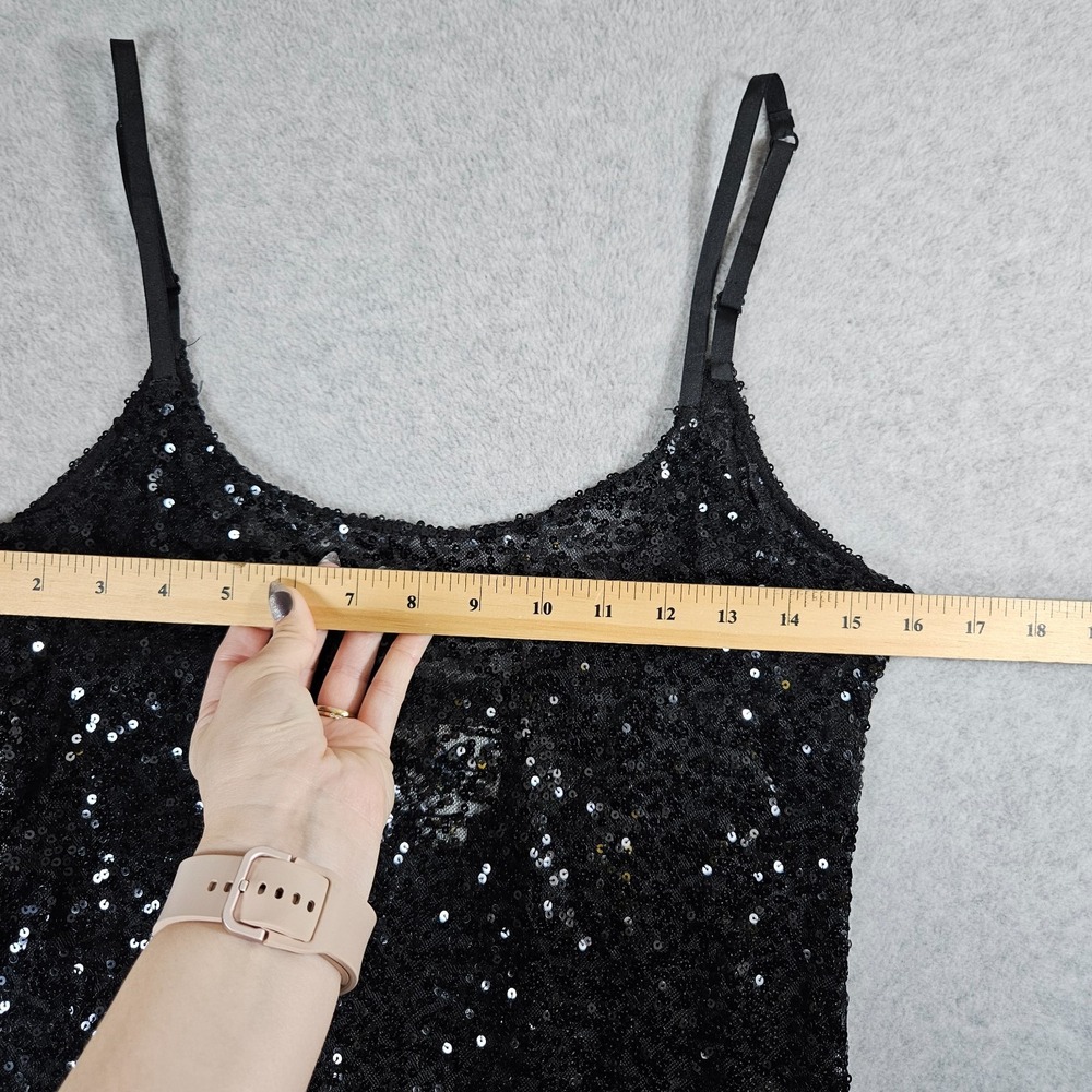 Intimately Free People Black Sheer Sequin Sexy Mini Sz M Cami Dress - Picture 9 of 12